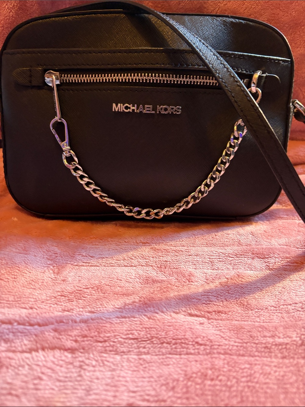 Michael Kors Black Saffiano Crossbody with Chain Accent